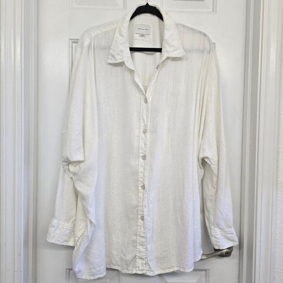Women’s Linen Blend Button Down Shirt Oversize Tunic White L Boho Gothic Coastal - Picture 2 of 8